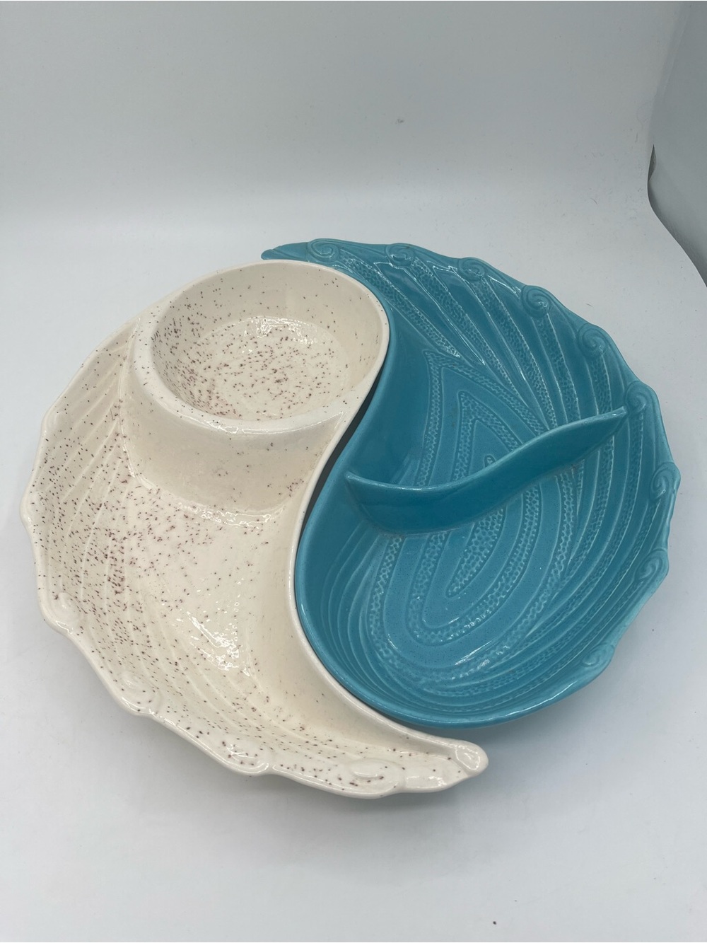 California Pottery Vintage Yin Yang Chip and Dip Holder
